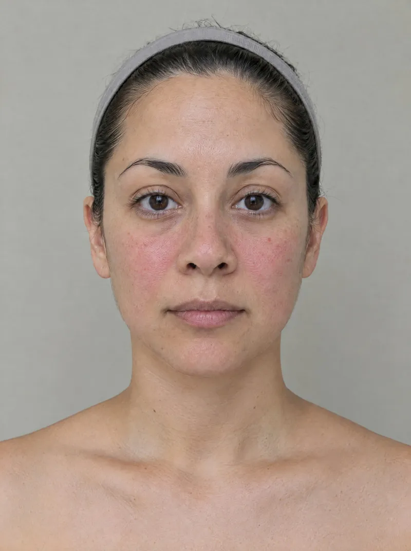 AI-generated illustration: treatment photo series, week 2. Not a real person or a real result.