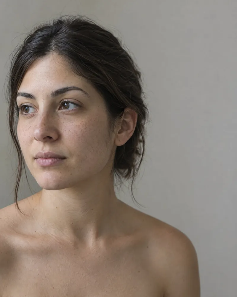 AI-generated illustration: a woman photographed in soft daylight. Not a real person.