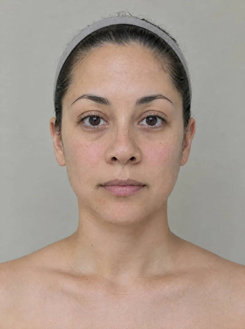 AI-generated illustration: treatment photo series, week 6. Not a real person or a real result.