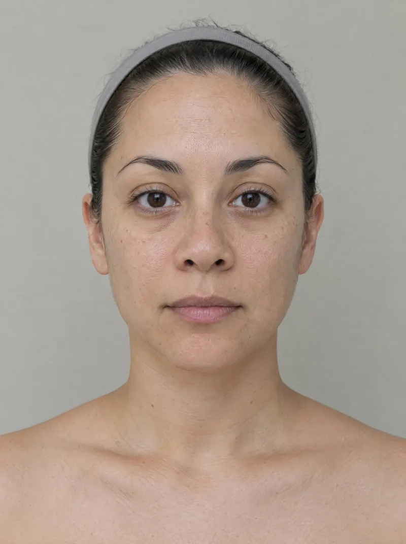 AI-generated illustration: treatment photo series, before. Not a real person or a real result.