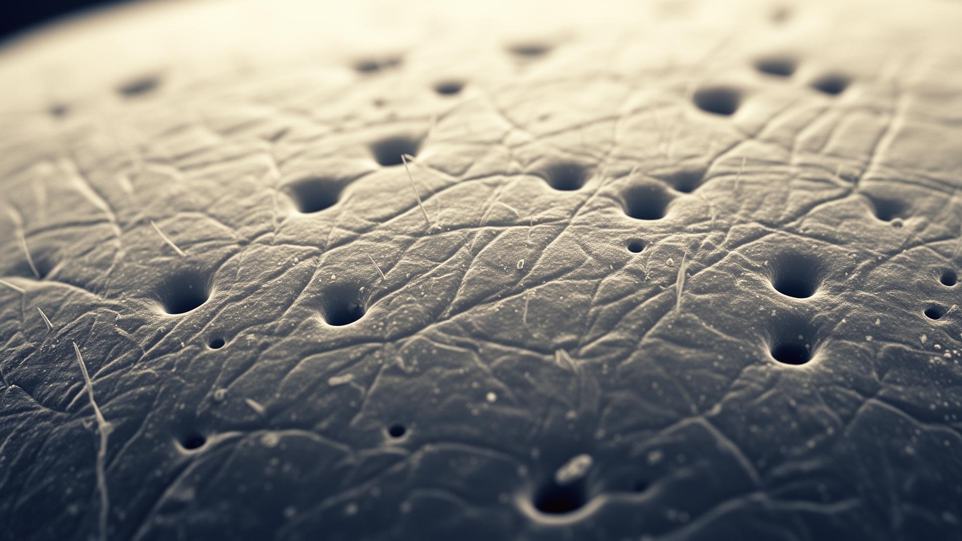 Skin micrograph showing pore structure and dermal texture.